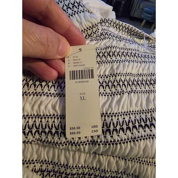 Maeve Smocked Split Tube Top White and Black Cropped Size XLarge Euro Summer - Picture 8 of 10